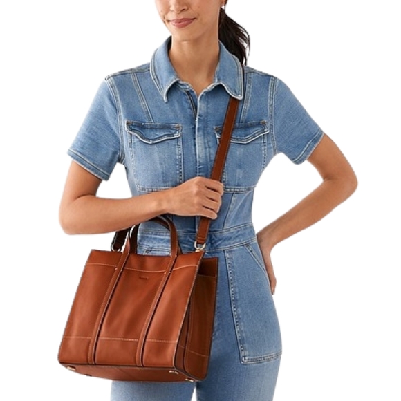 FOSSIL Carmen Shopper Tote Crossbody Leather Brandy Brown ZB7938213 - Picture 8 of 16